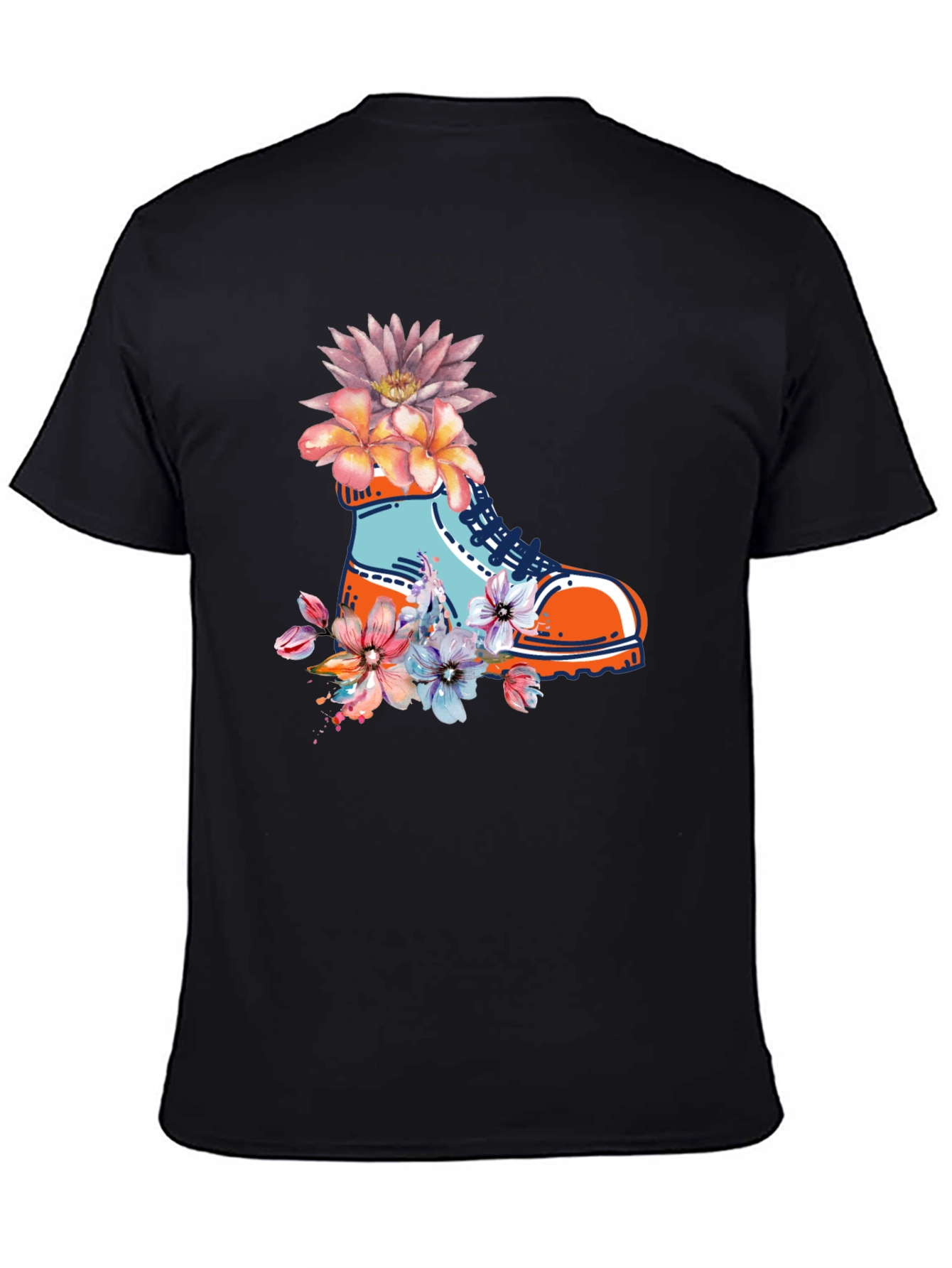 Floral Boot Print Black T-Shirt