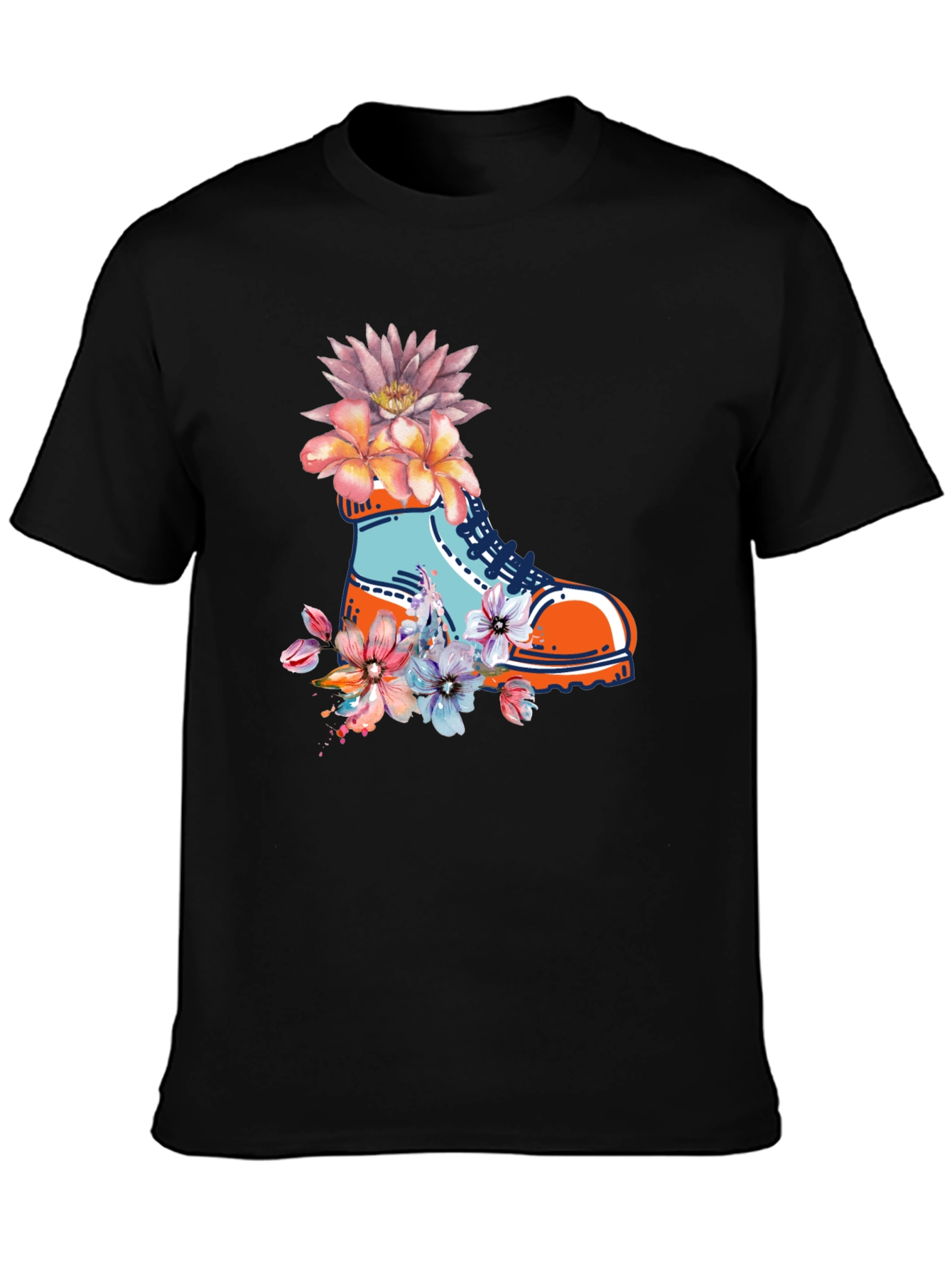 Floral Boot Print Black T-Shirt