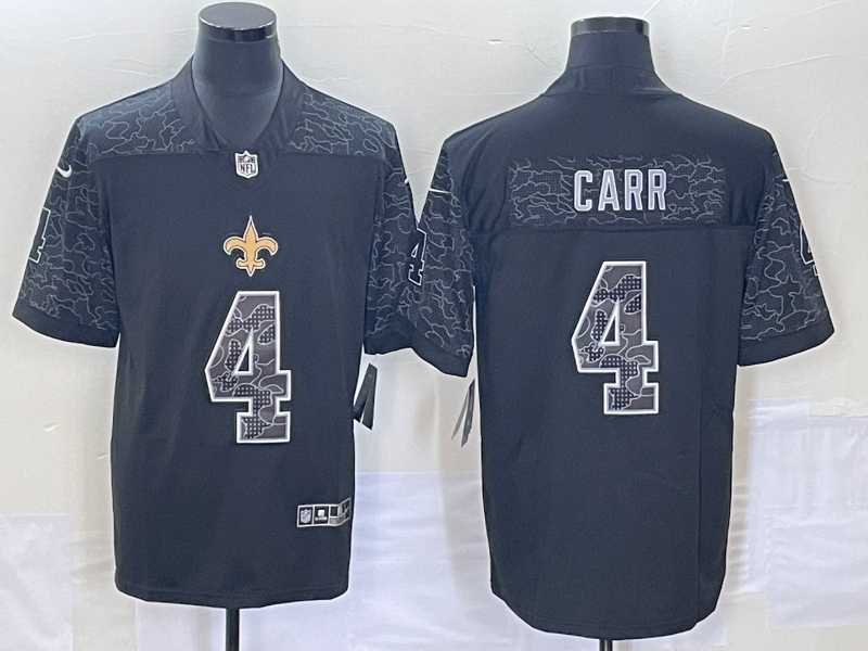 Men's New Orleans Saints Derek Carr #4 Black RFLCTV Limited Jerseys