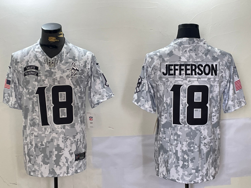 Men's Minnesota Vikings Justin Jefferson #18 Arctic Camo 2024 Salute to Service Limited Jerseys