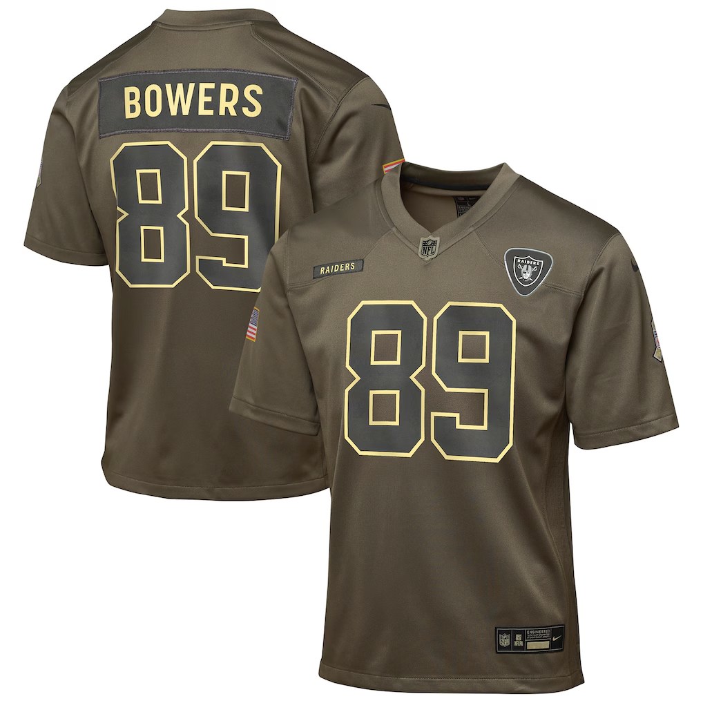 Youth Las Vegas Raiders Brock Bowers Nike Olive 2025 Salute to Service Game Jersey