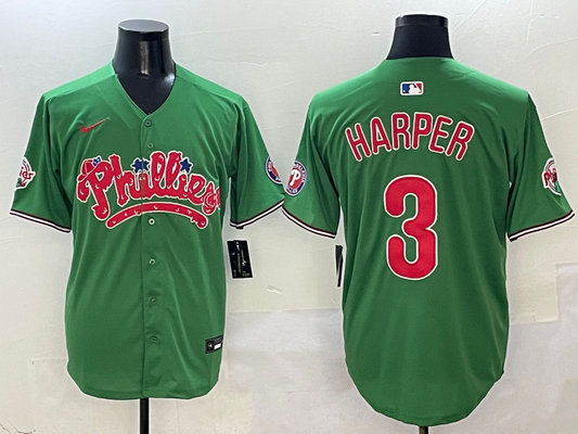 Men's Philadelphia Phillies Bryce Harper #3 Green Player Jerseys