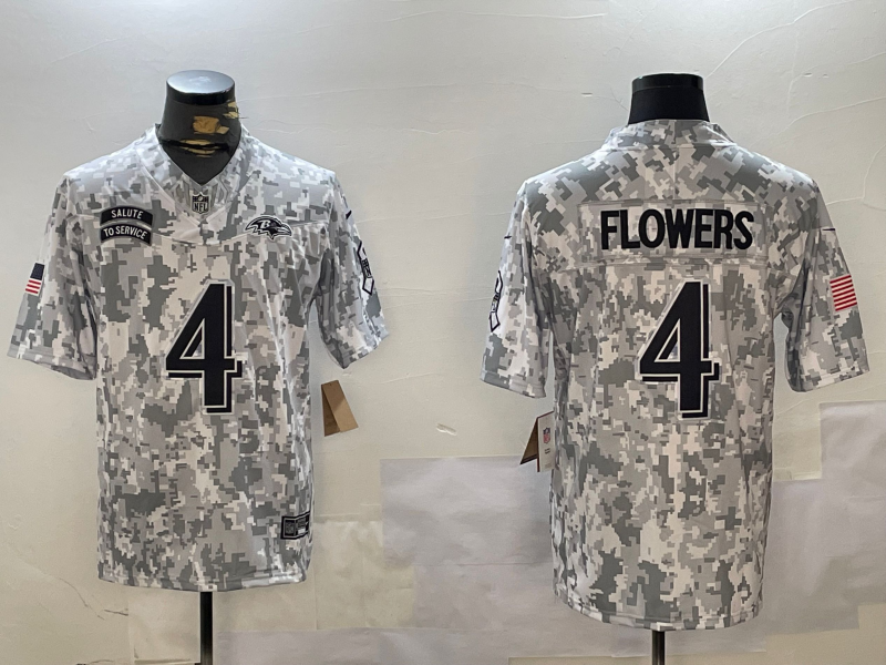 Men's Baltimore Ravens Zay Flowers #4 Arctic Camo 2024 Salute to Service Limited Jerseys
