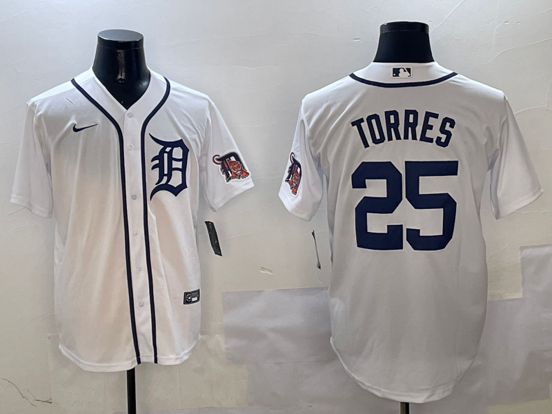 Men's Detroit Tigers Gleyber Torres #25 White Home Replica Player Jerseys