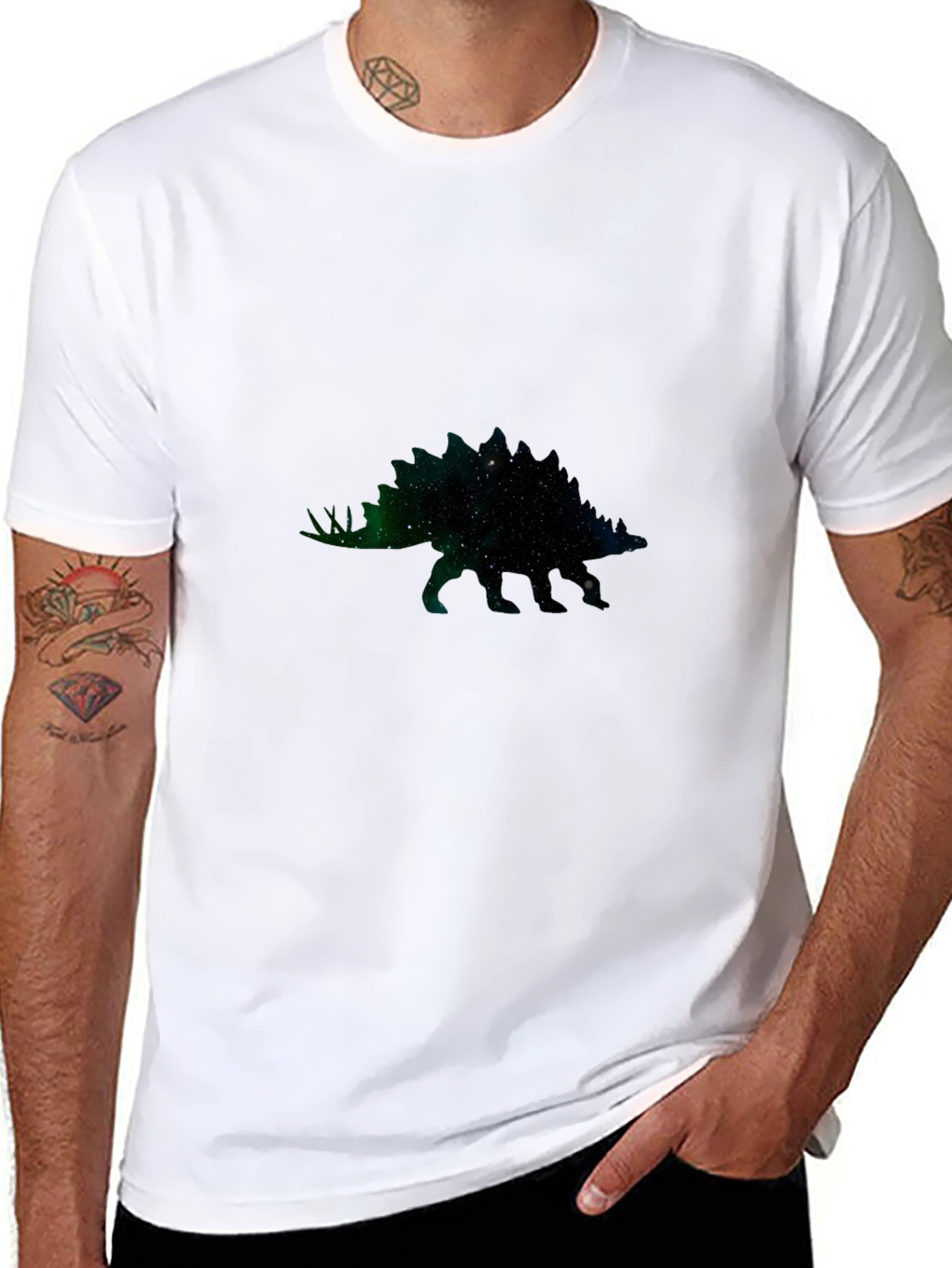 Galaxy Stegosaurus Graphic Tee - Black