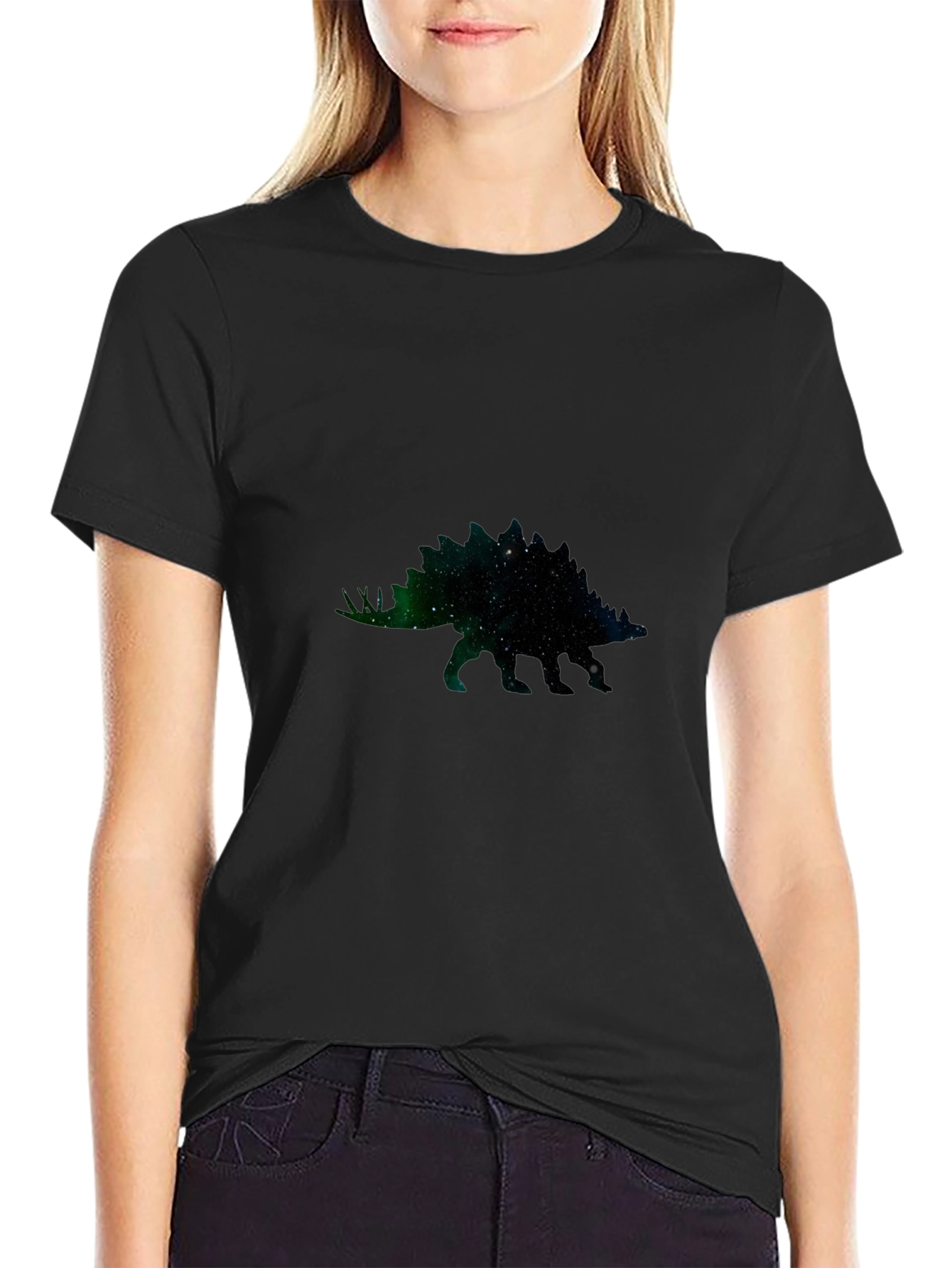 Galaxy Stegosaurus Graphic Tee - Black