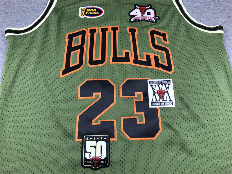 Men's Chicago Bulls Michael Jordan #23 Army Green 1997-98 Hardwood Classics Swingman Jerseys