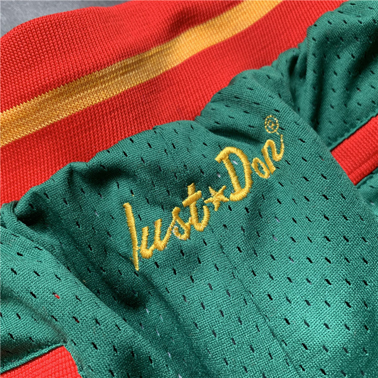 Supersonic retro limited edition JUST DON green team logo one-piece dense embroidery pocket pants
