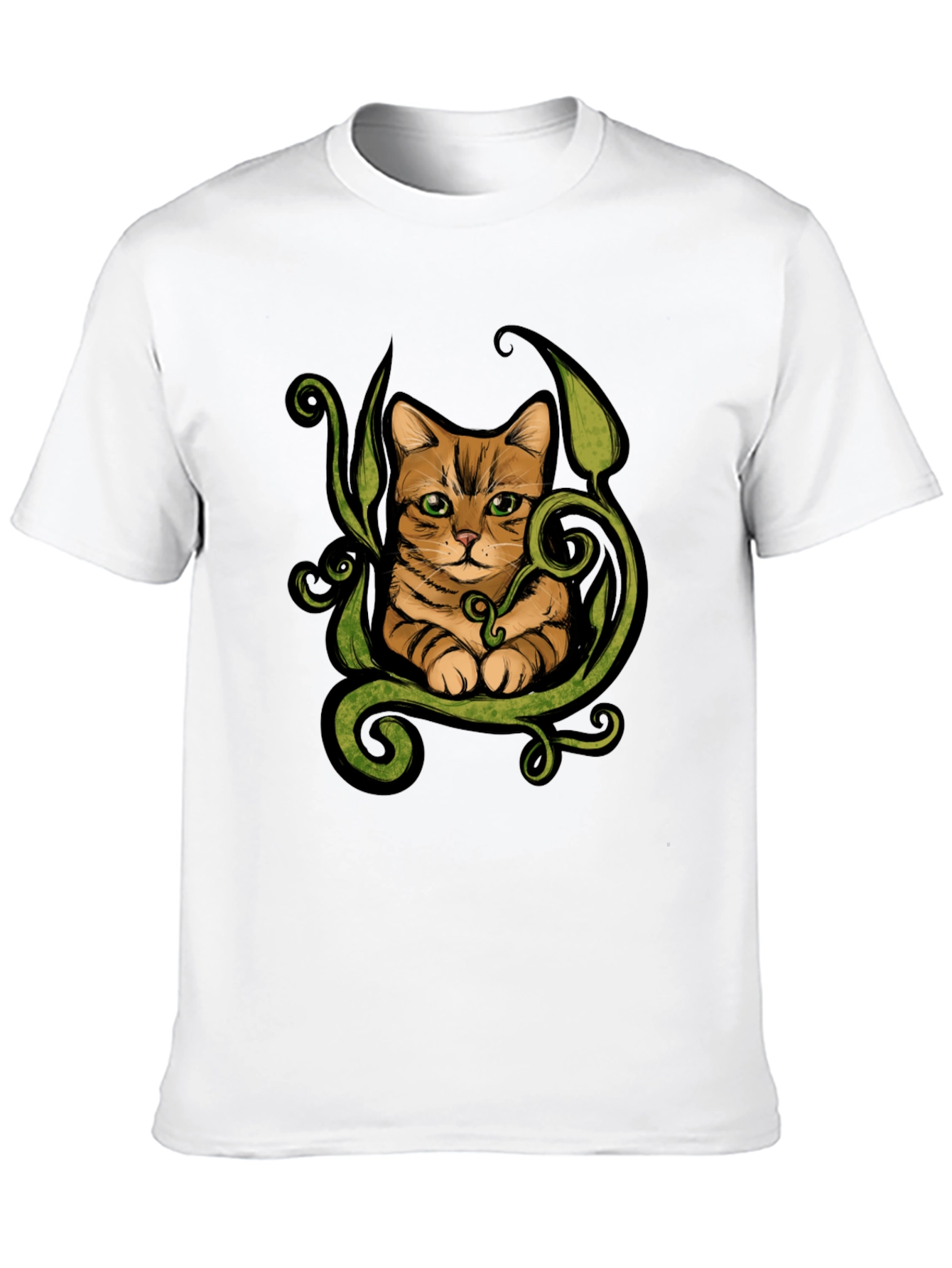 Cat & Vines Graphic T-Shirt - Artistic Style