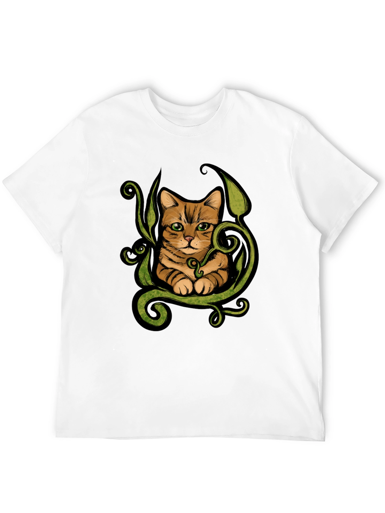 Cat & Vines Graphic T-Shirt - Artistic Style