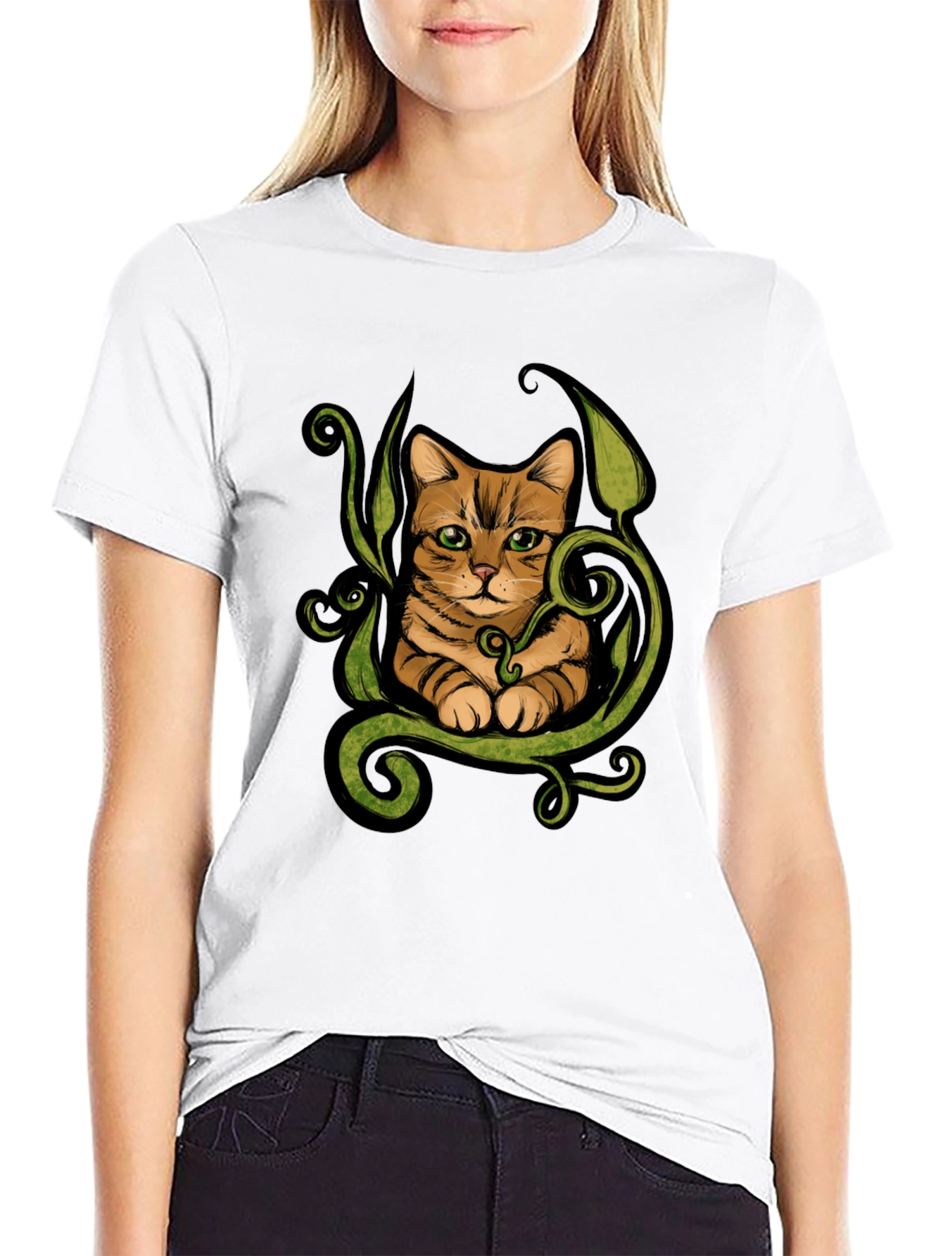 Cat & Vines Graphic T-Shirt - Artistic Style
