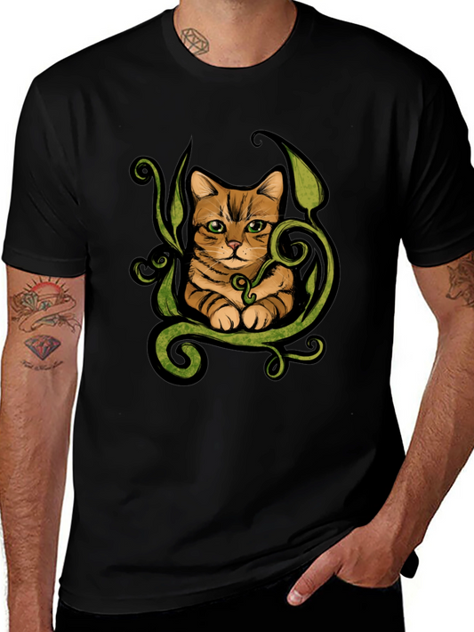 Cat & Vines Graphic T-Shirt - Artistic Style