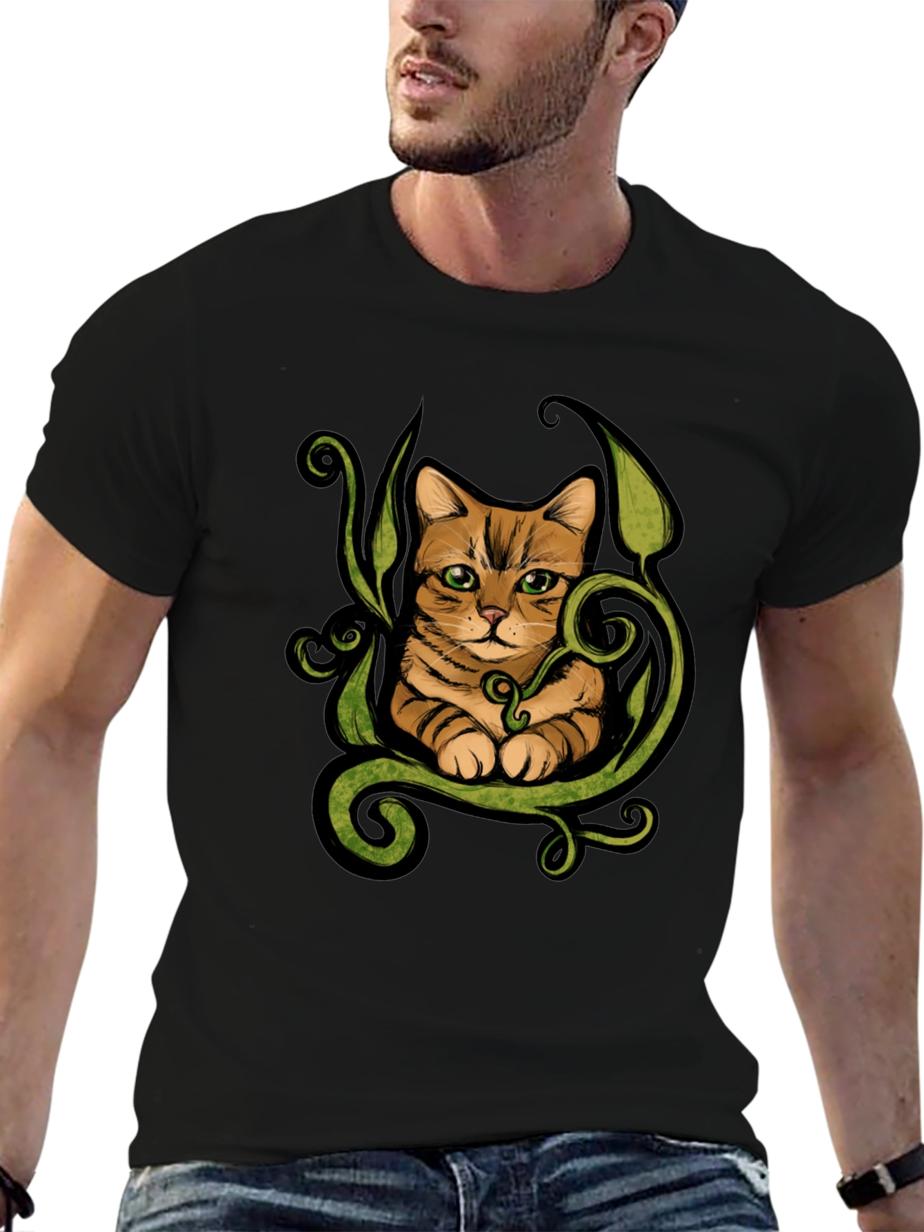 Cat & Vines Graphic T-Shirt - Artistic Style