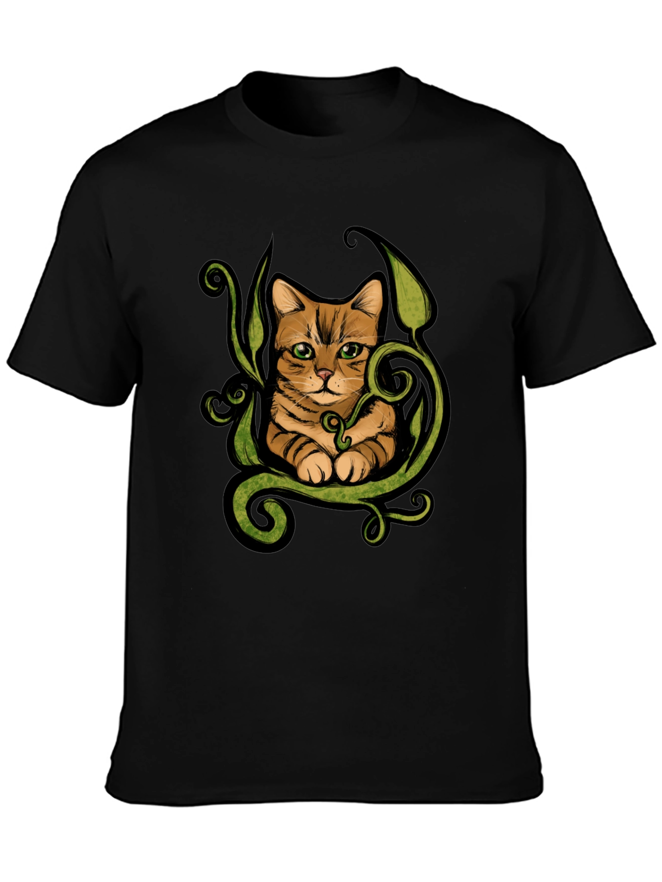 Cat & Vines Graphic T-Shirt - Artistic Style