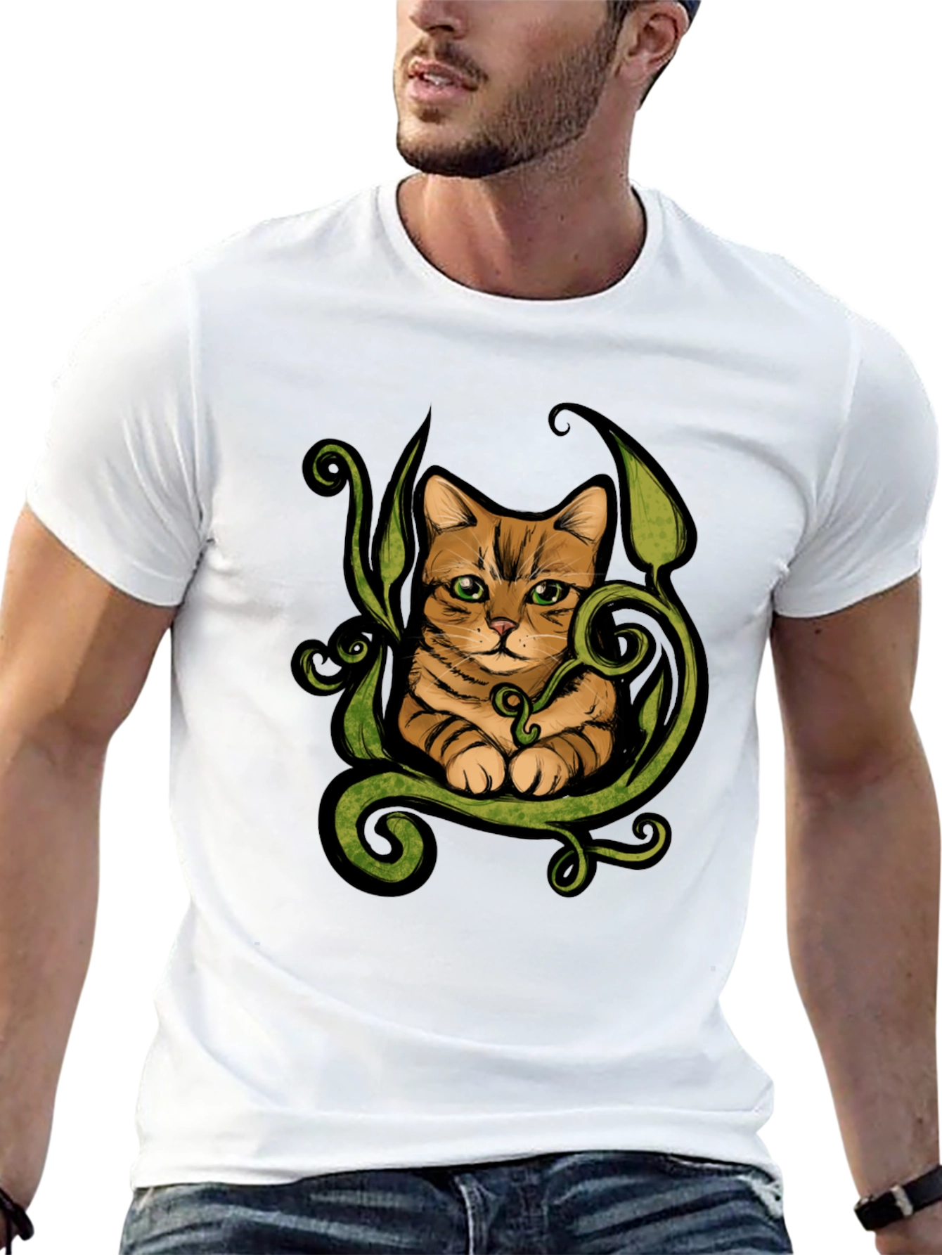 Cat & Vines Graphic T-Shirt - Artistic Style