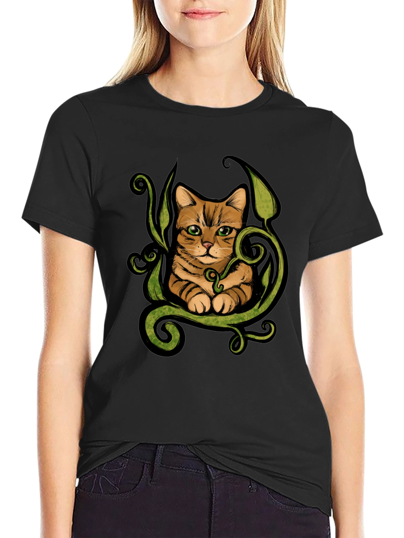 Cat & Vines Graphic T-Shirt - Artistic Style