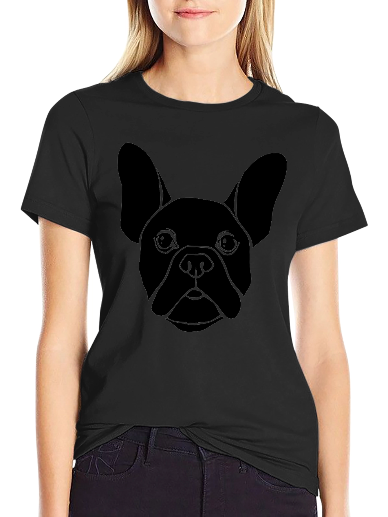 French Bulldog Outline Black T-Shirt