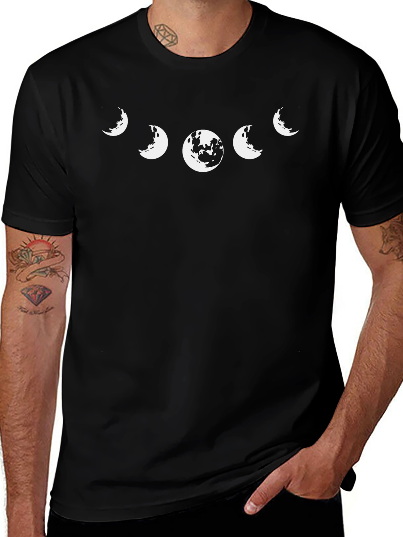 Moon Phases Graphic Print Black T-Shirt