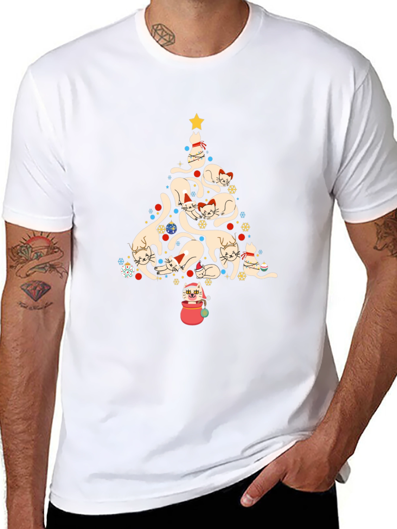 Festive Cat Christmas Tree Graphic Tee