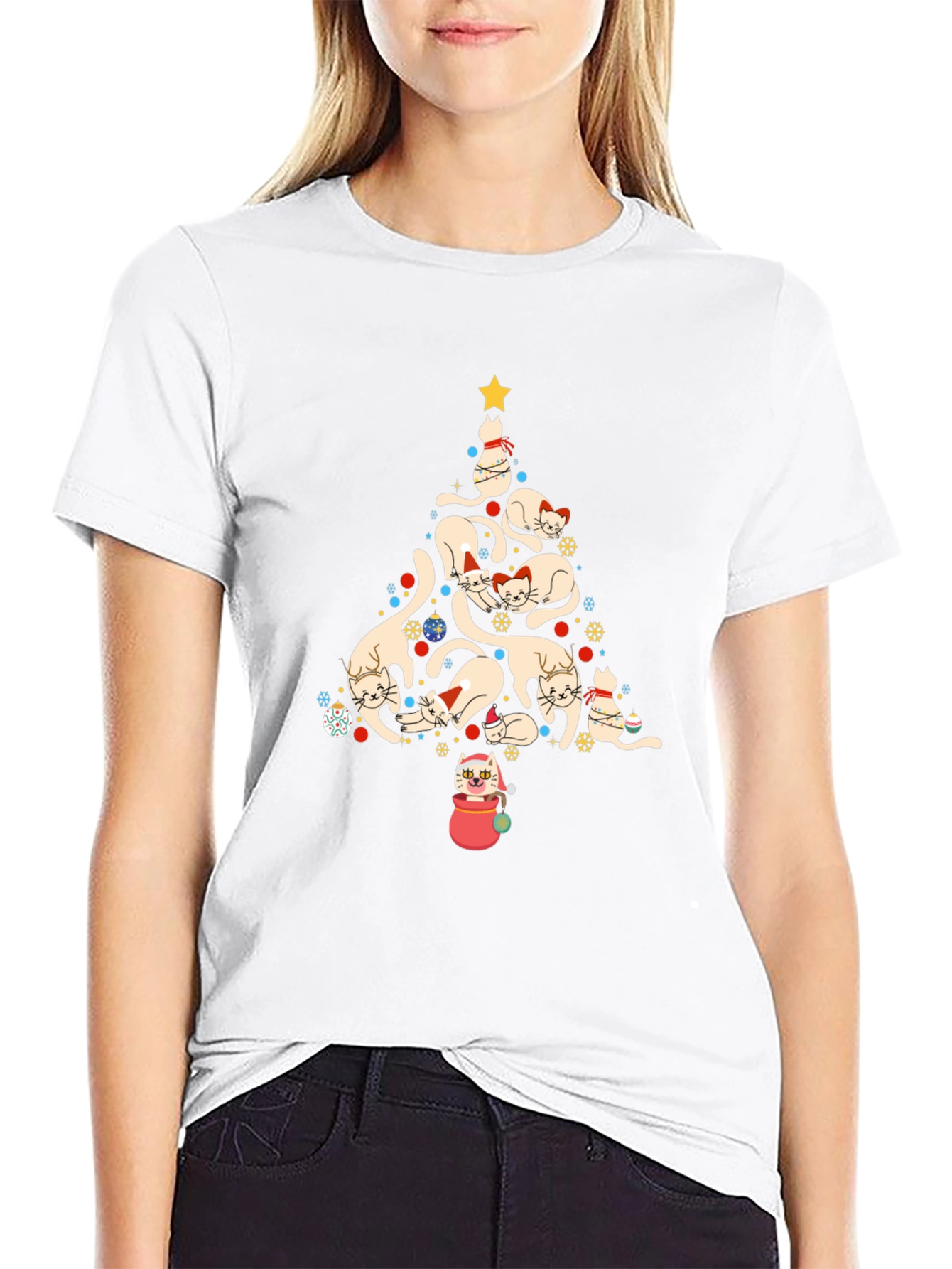 Festive Cat Christmas Tree Graphic Tee