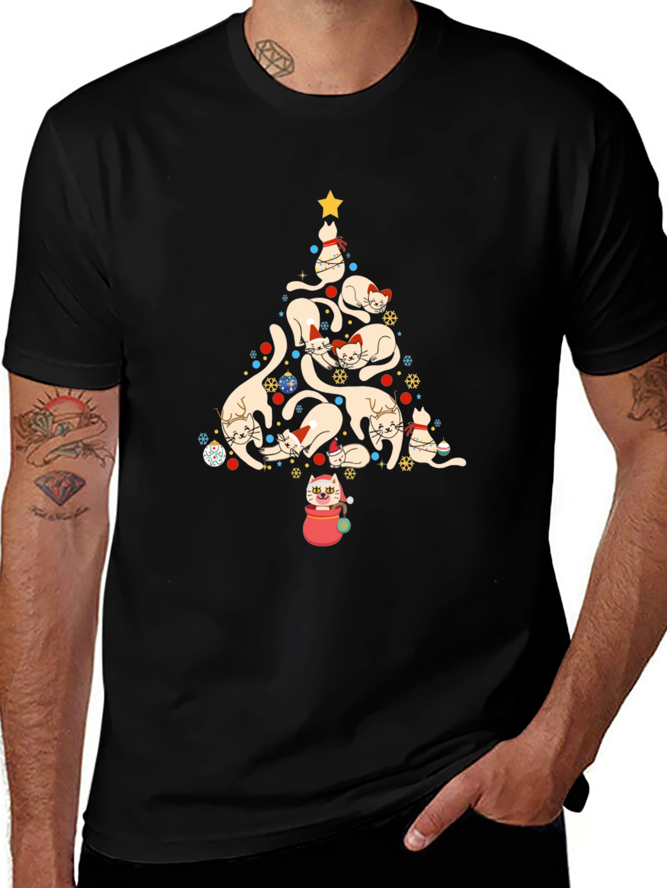 Festive Cat Christmas Tree Graphic Tee