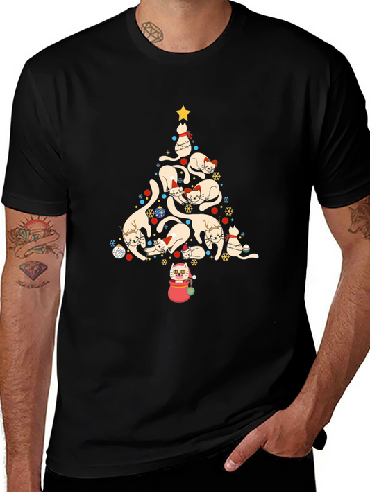 Festive Cat Christmas Tree Graphic Tee