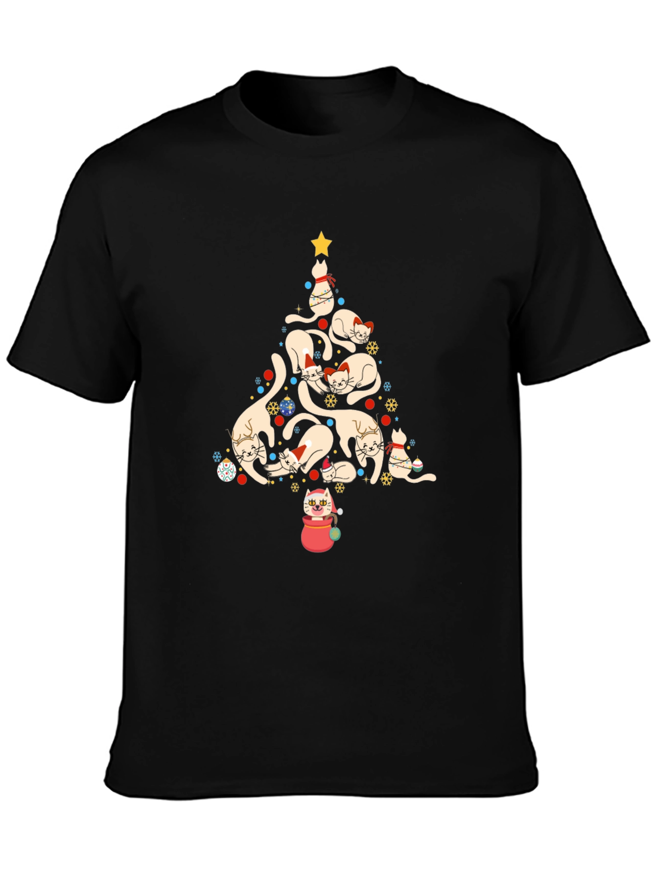 Festive Cat Christmas Tree Graphic Tee