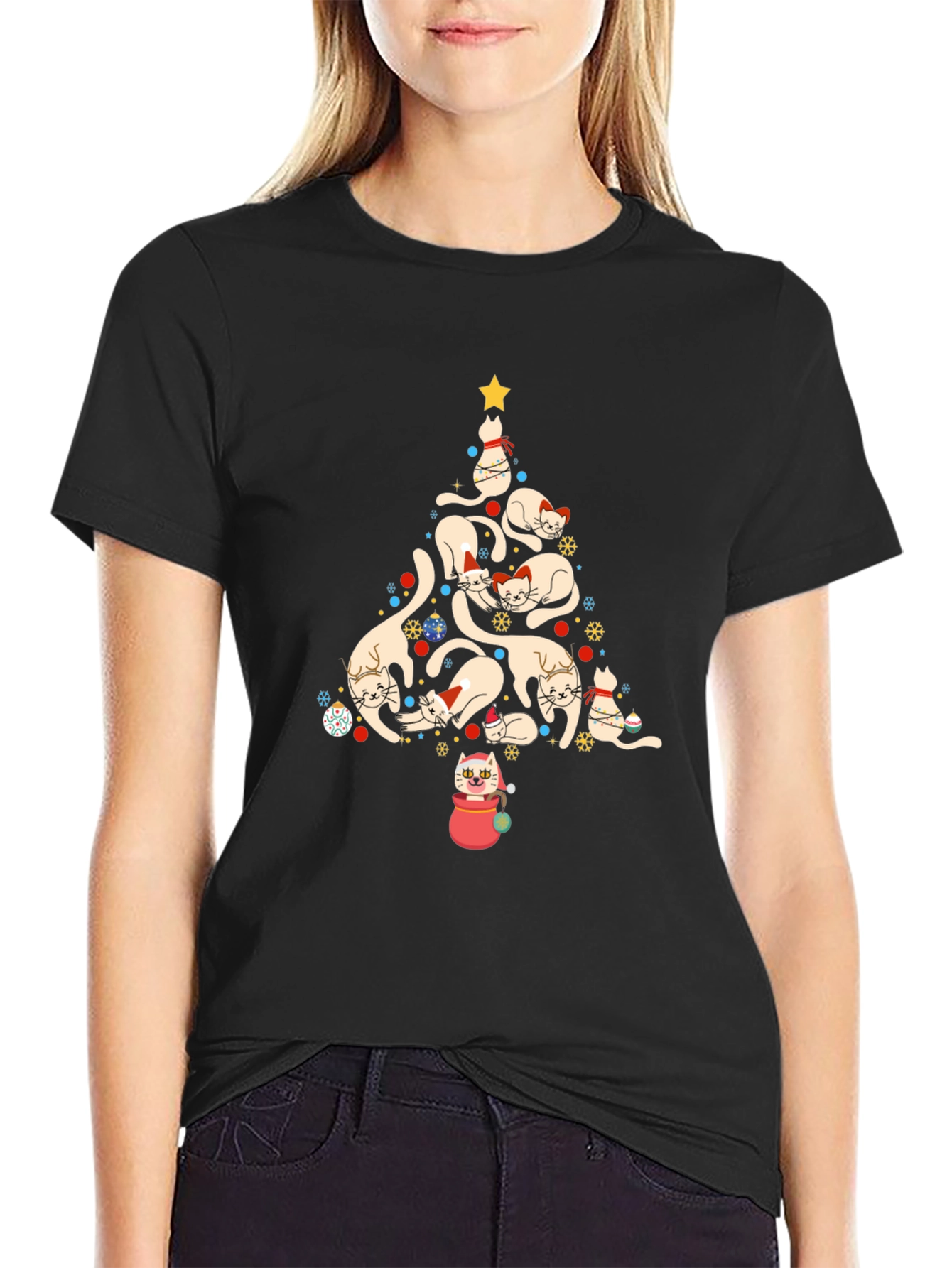 Festive Cat Christmas Tree Graphic Tee