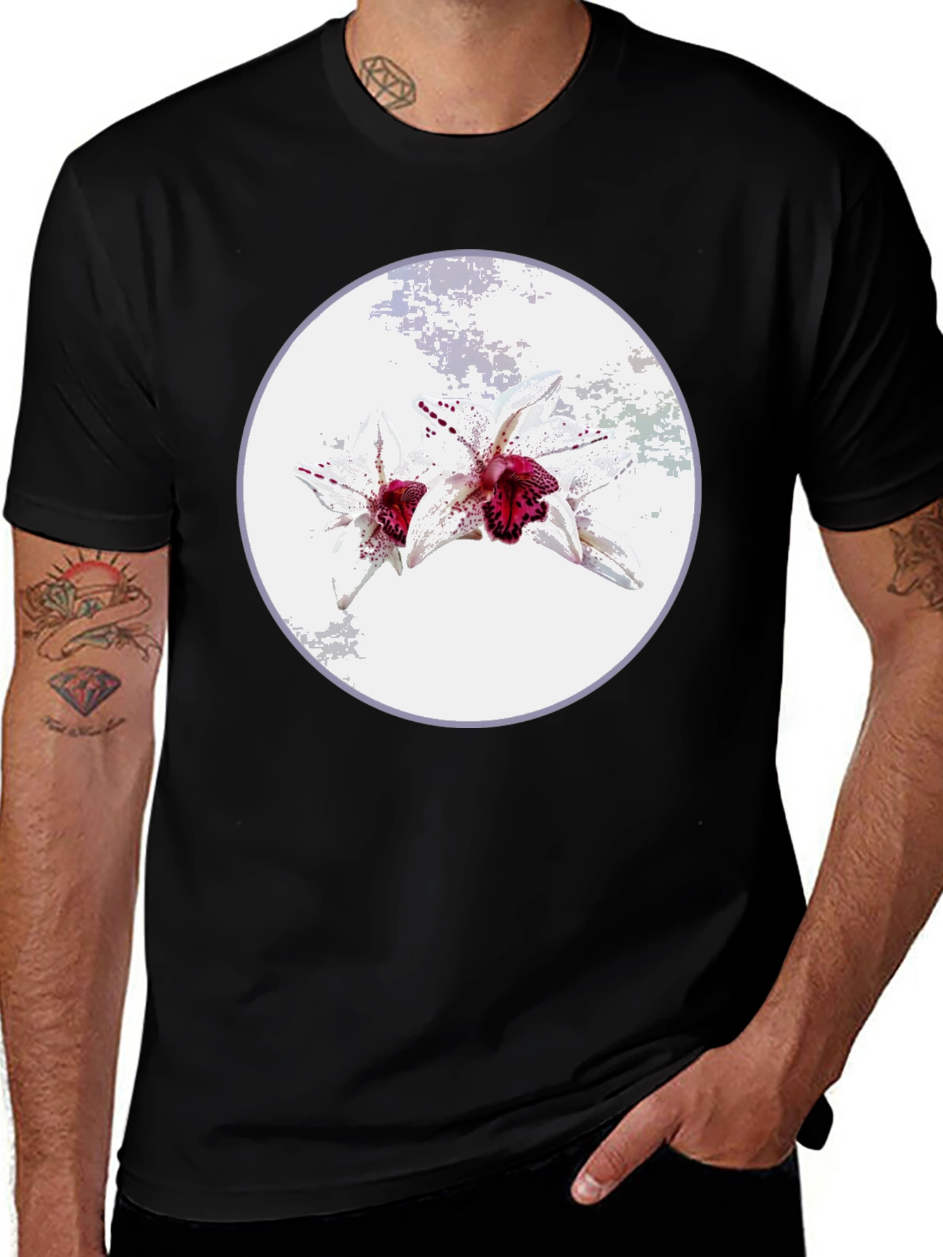 Floral Graphic Tee - Unique Orchid Design
