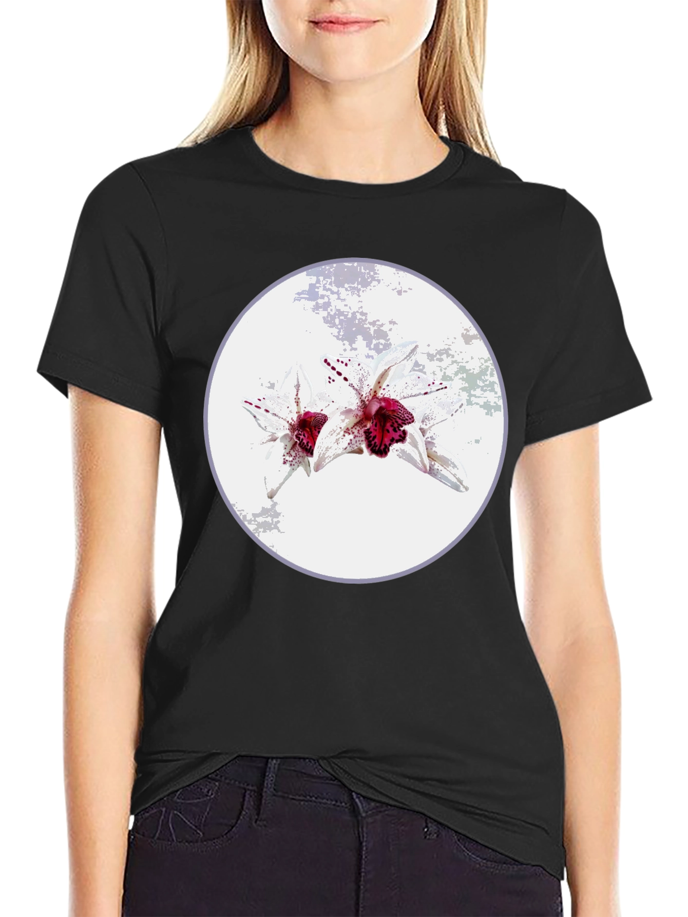 Floral Graphic Tee - Unique Orchid Design