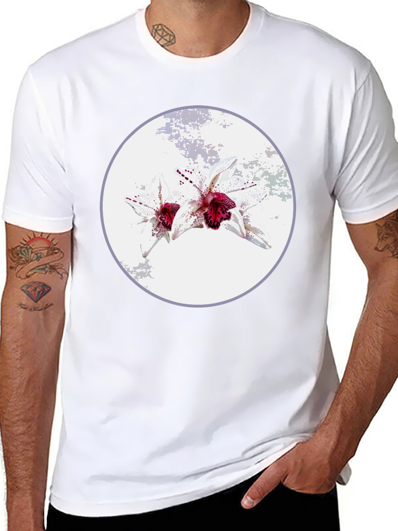 Floral Graphic Tee - Unique Orchid Design