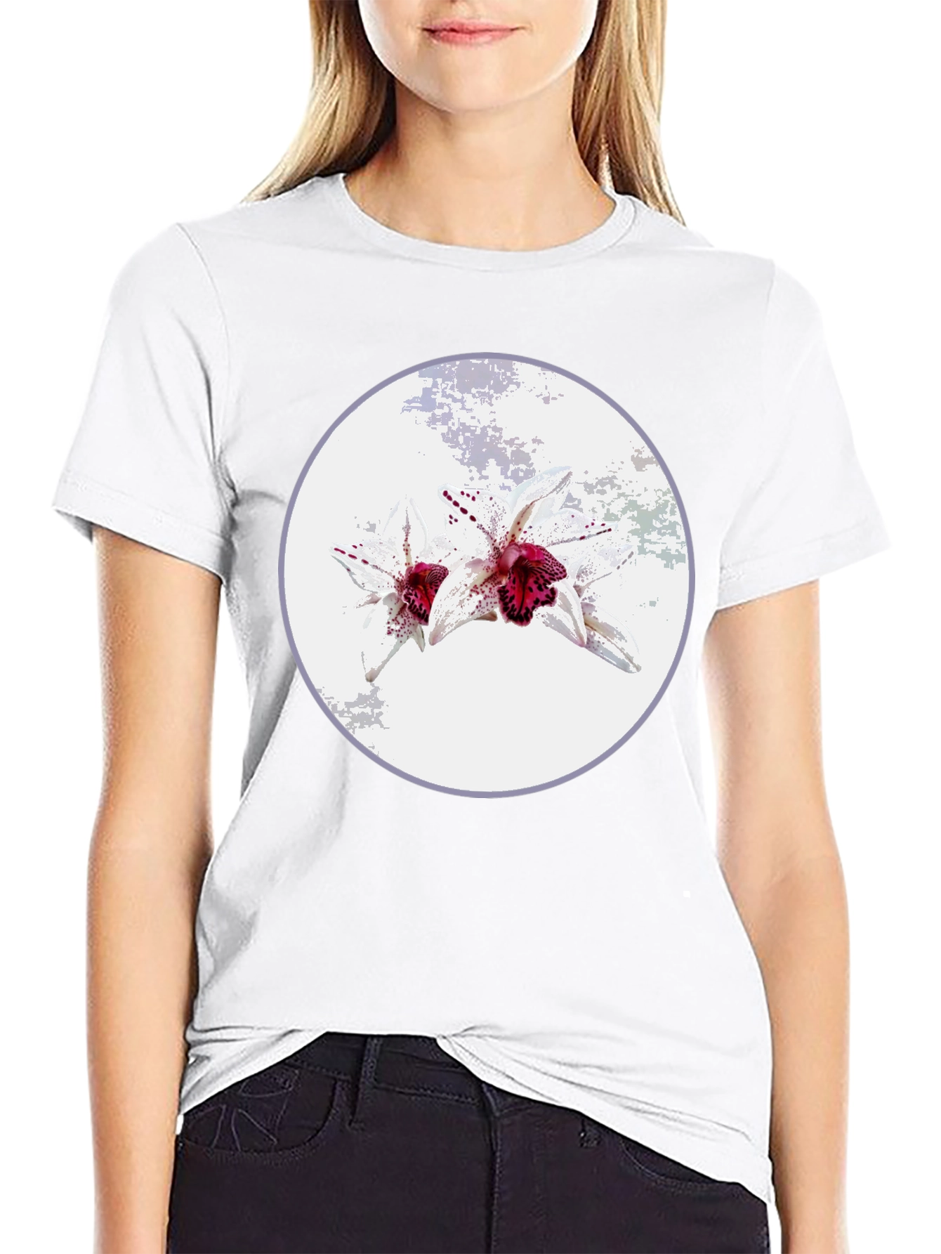 Floral Graphic Tee - Unique Orchid Design