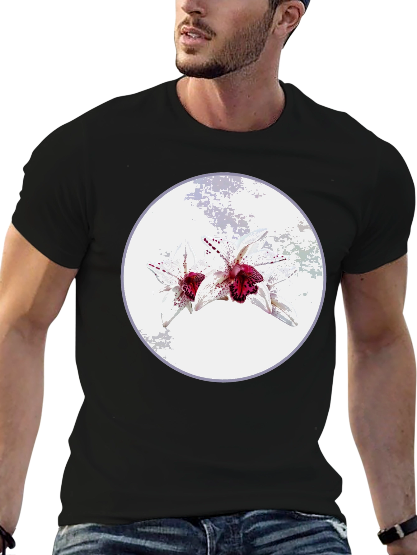 Floral Graphic Tee - Unique Orchid Design