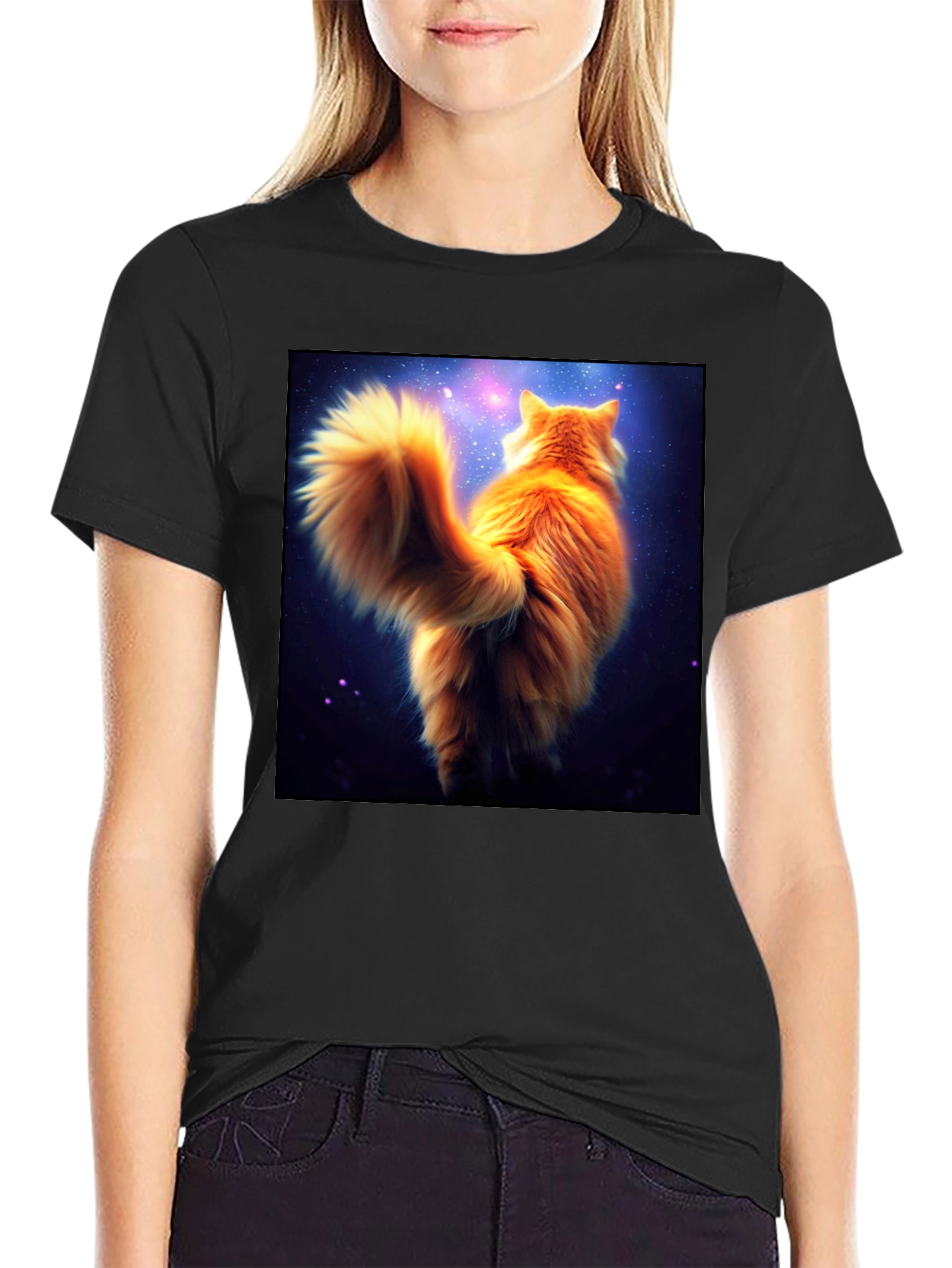 Galaxy Cat T-Shirt - Black Cotton Tee