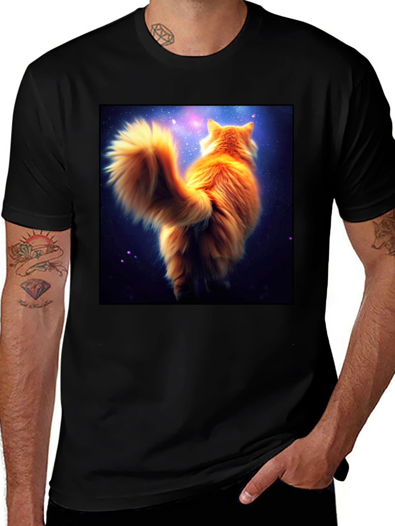 Galaxy Cat T-Shirt - Black Cotton Tee