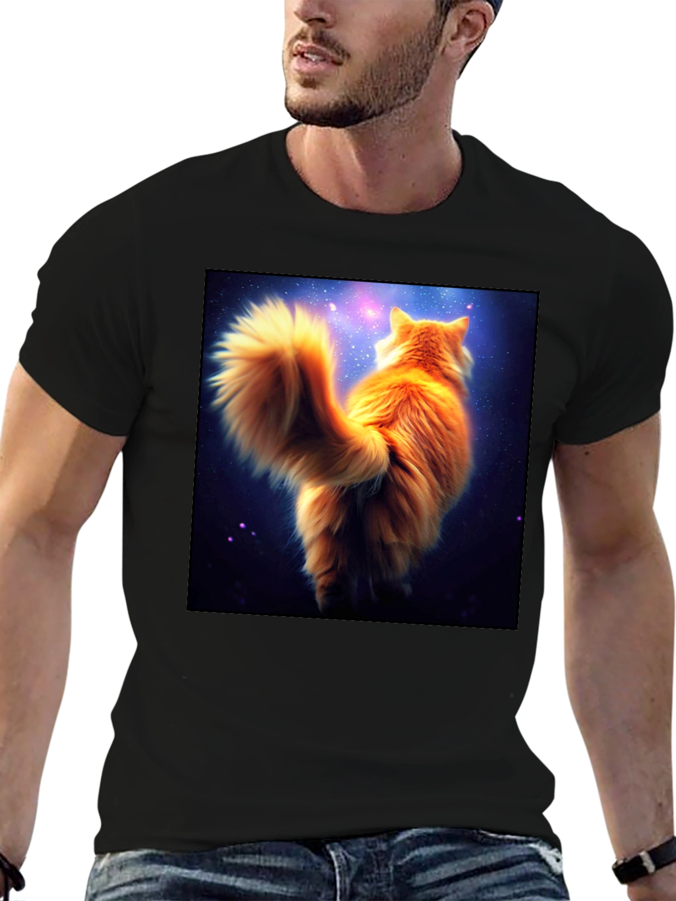 Galaxy Cat T-Shirt - Black Cotton Tee