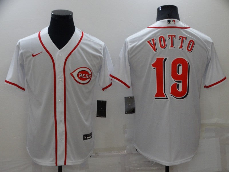 Men's Cincinnati Reds Joey Votto #19 White Replica Baseball Jerseys