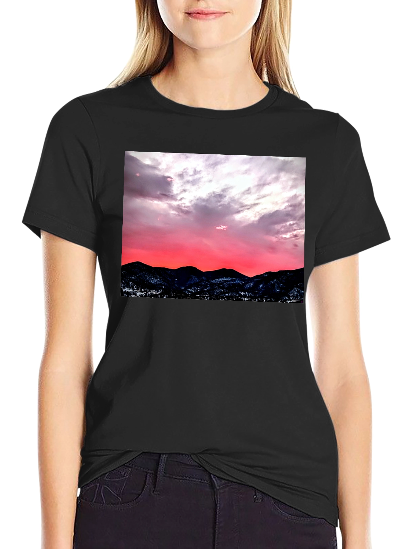 Sunset Mountain Graphic Tee - Black