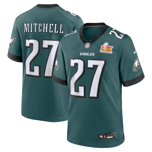 Men's Philadelphia Eagles Quinyon Mitchell #27 Midnight Green Super Bowl LIX Game Player Jerseys