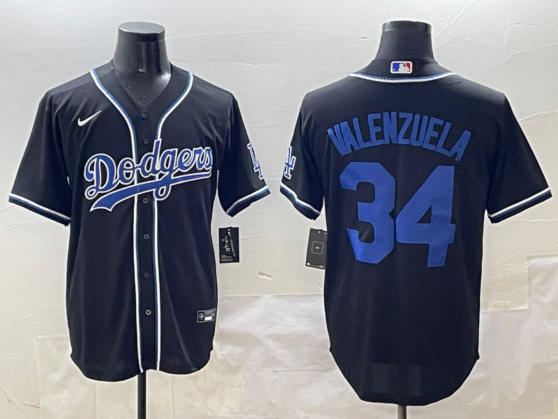Men's Los Angeles Dodgers Fernando Valenzuela #34 Black Player Game Jerseys