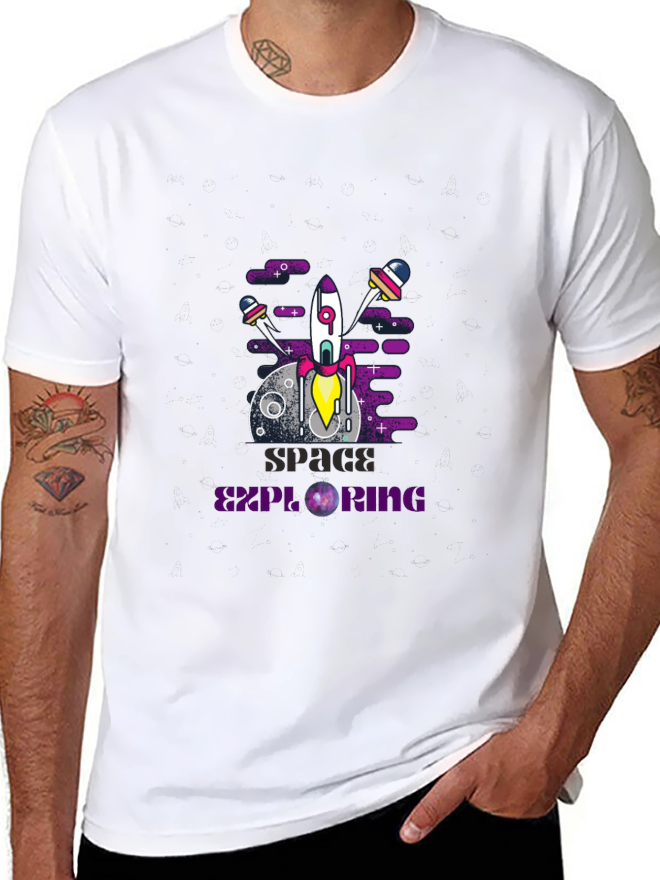 Space Exploring Graphic Print T-Shirt