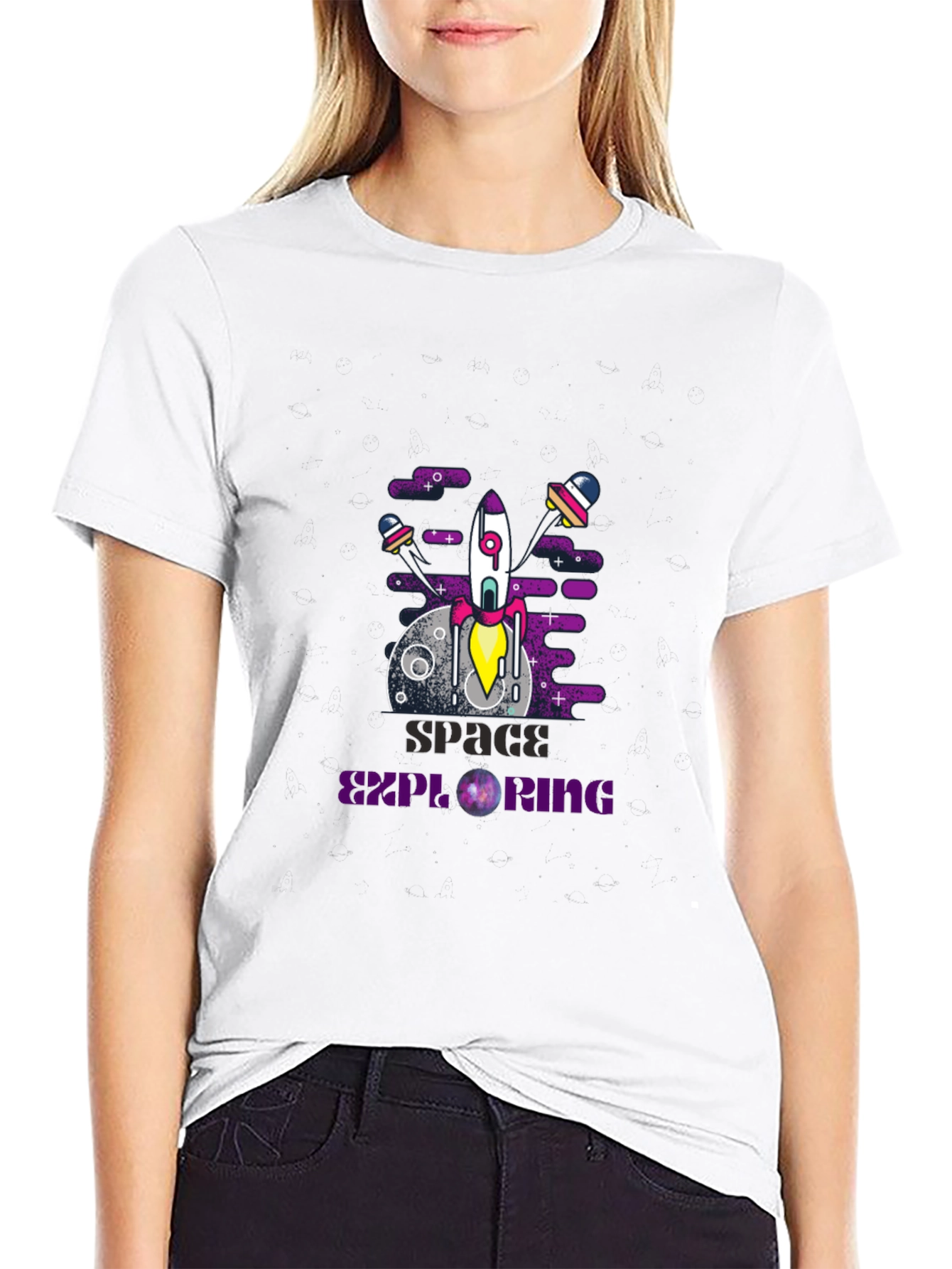 Space Exploring Graphic Print T-Shirt