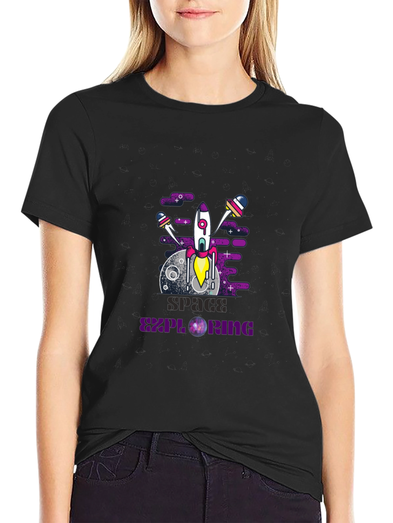 Space Exploring Graphic Print T-Shirt
