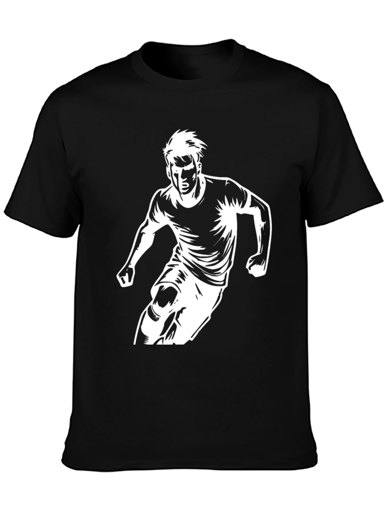 Mens Black Graphic Tee - Soccer Player Print