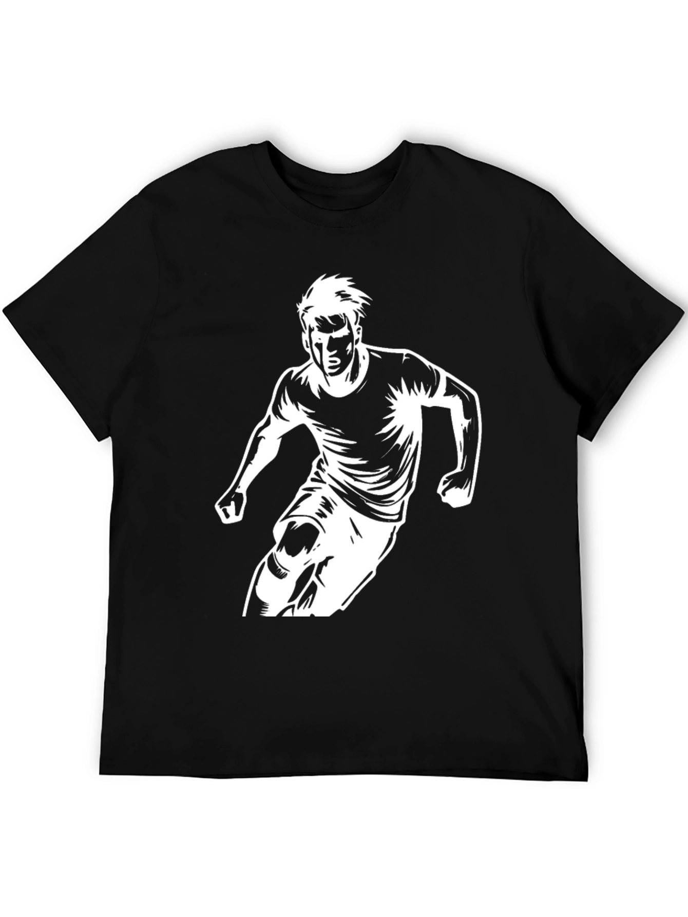 Mens Black Graphic Tee - Soccer Player Print