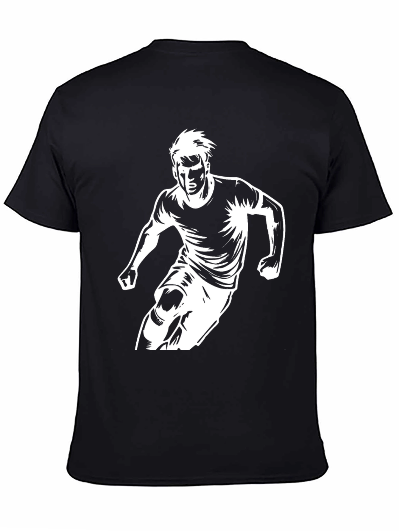 Mens Black Graphic Tee - Soccer Player Print