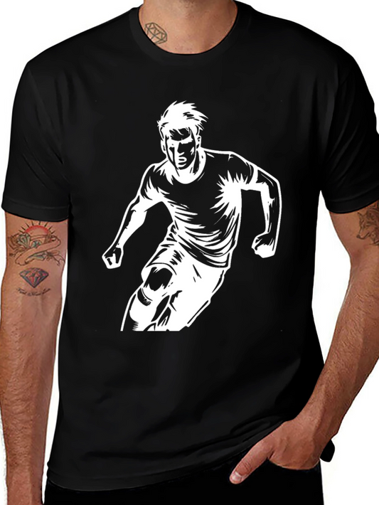 Mens Black Graphic Tee - Soccer Player Print