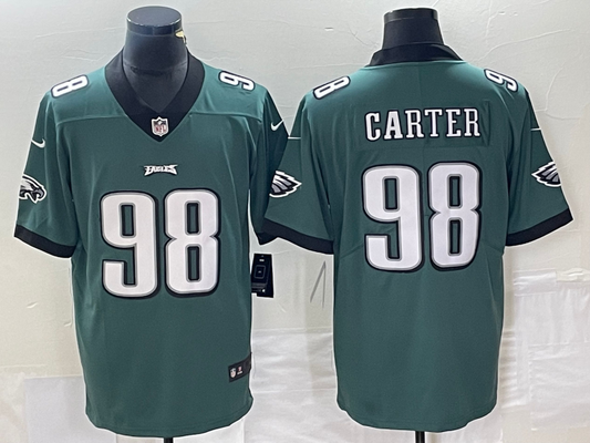 Men's Philadelphia Eagles Jalen Carter #98 Midnight Green 2023 NFL Draft First Round Pick Game Jerseys