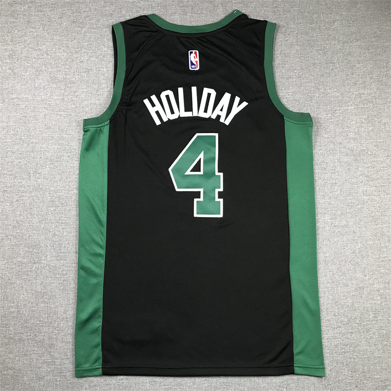 Men's Boston Celtics Jrue Holiday #4 Black Swingman Jerseys - Statement Edition