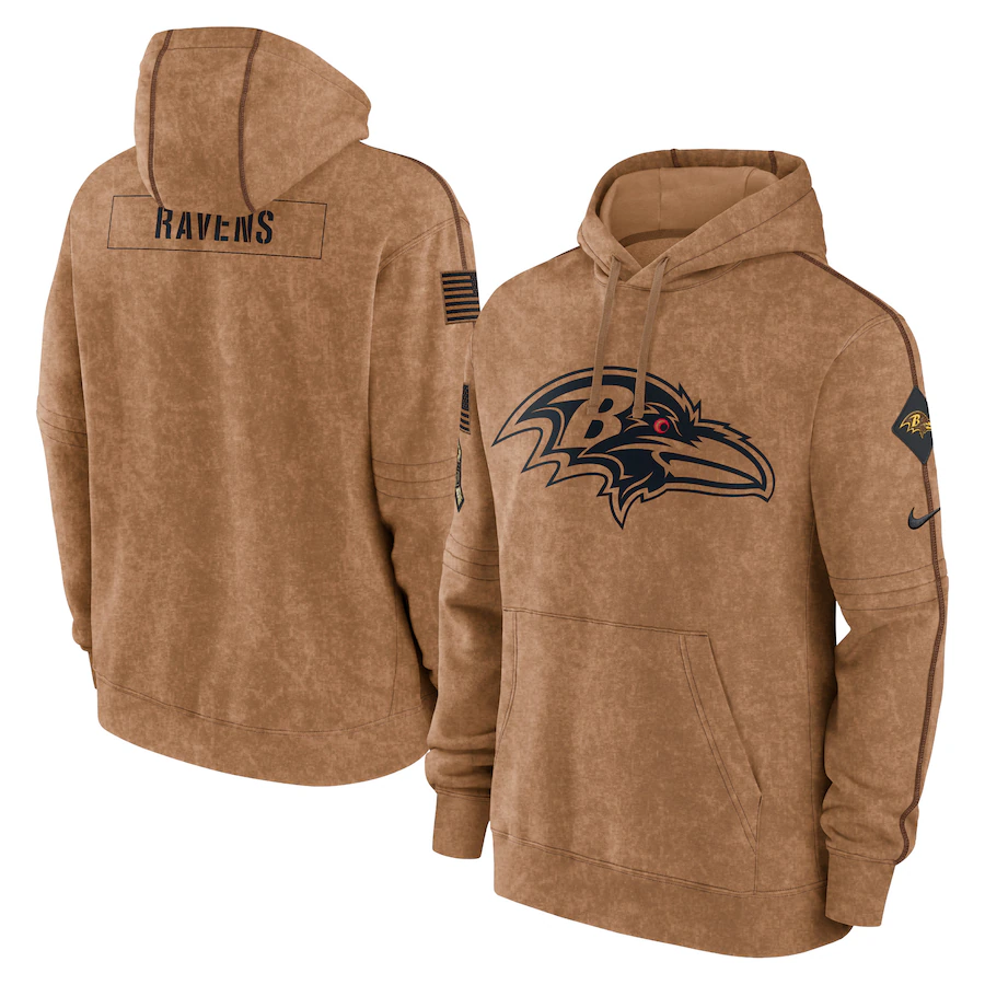 Men's Baltimore Ravens Brown 2023 Salute To Service Club Pullover Hoodie1